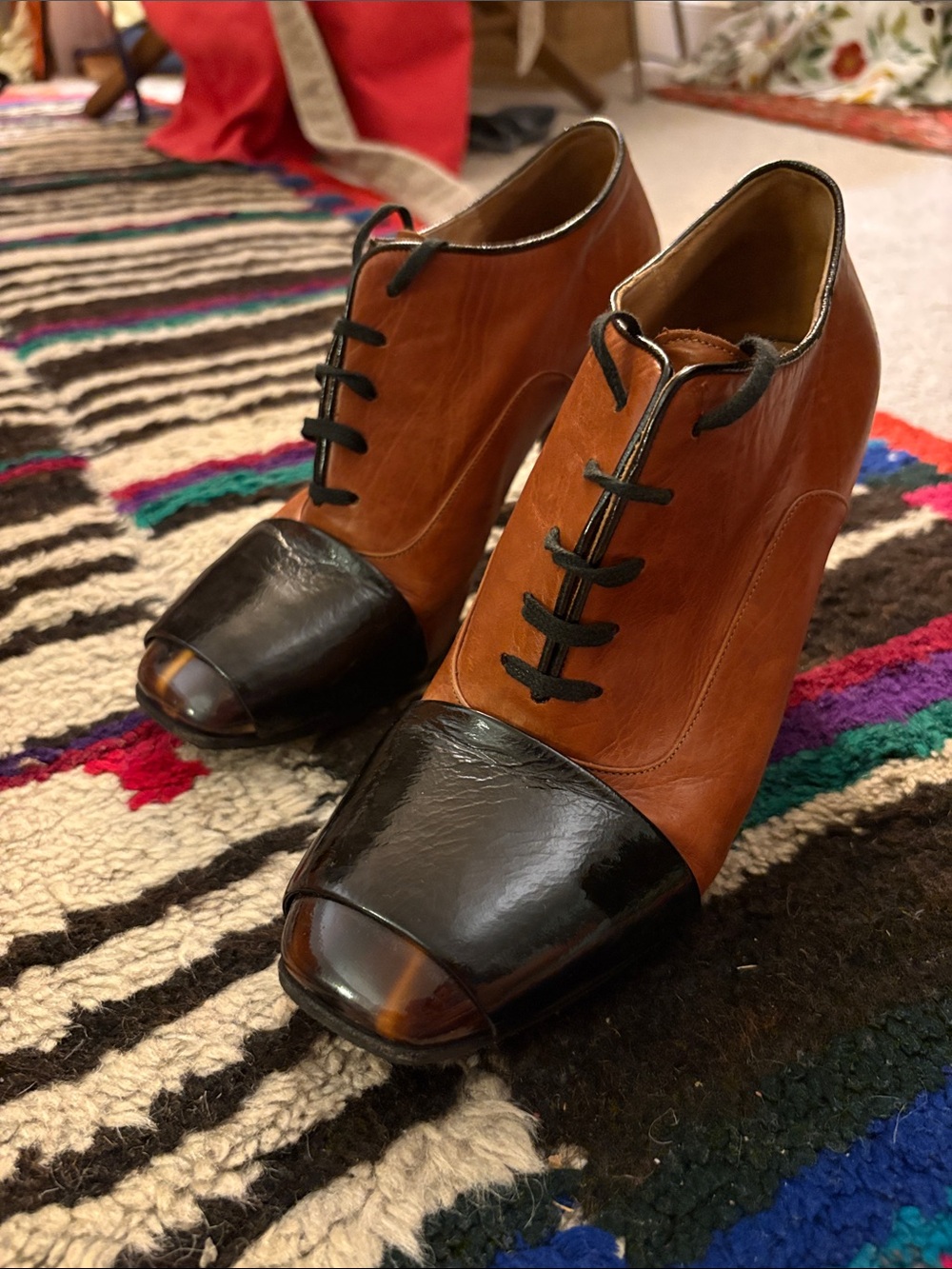 Dries Van Noten Tortoise Toe and Heel Leather Lace-Up Heels sz 38